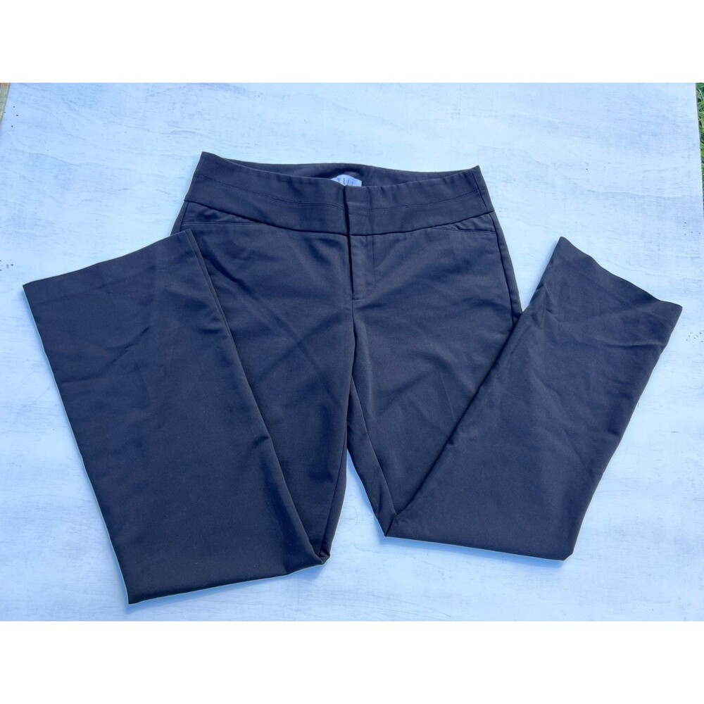 ELLE Women's Size 12 Black Dress Pants Straight Leg Stretch Cotton Blend Office